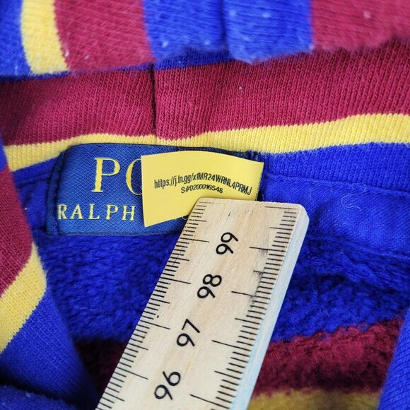 Polo Ralph Lauren Hoodie Large Men's Fleece Lined Pullover Multicolor Striped - Picture 8 of 12